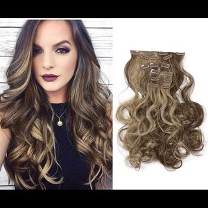 20 inch 16 clips brown/blonde highlight hair extensions